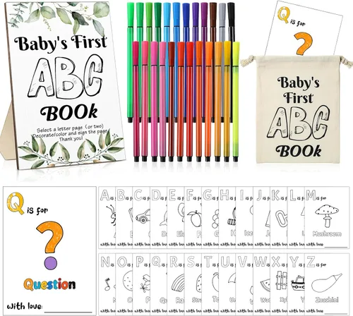 Miniatura 8 de Geelin 51 piezas de libro ABC del primer libro ABC del bebé, libro de visitas, alternativa educativa, 26 tarjetas para colorear del alfabeto de la A