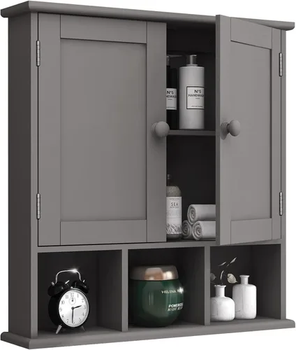 Miniatura 11 de TaoHFE Gabinete de almacenamiento negro para baño sobre el inodoro, organizador de gabinete de medicina de pared con 2 puertas y estantes
