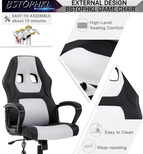 Miniatura 8 de Silla para videojuegos, silla de oficina de masaje, sillas ergonómicas de videojuegos, silla de computadora reclinable ajustable con soporte lumbar