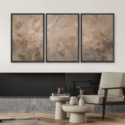 Miniatura 661 de SIGNWIN Lienzo enmarcado para pared, arte con pinceladas de flujo neutro en tonos beige abstractos, ilustraciones, arte moderno, decorativo