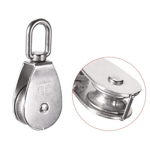 Miniatura 3 de 2 unids M50 304 de acero inoxidable de elevación de un solo bloque de polea, cuerda de alambre resistente colgante rueda de remolque de alambre