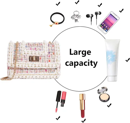 Miniatura 7 de Qiayime Monederos y bolsos de mano para mujer, moda con asa superior, bolso de hombro con cadena de cuentas de perlas