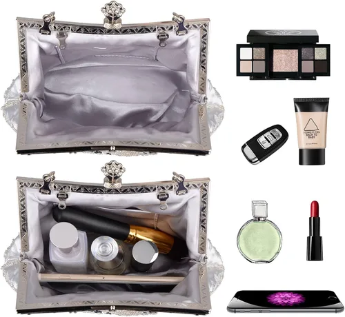 Miniatura 4 de BAGLAMOR Bolso de noche con lentejuelas de estilo vintage para mujer (plata)