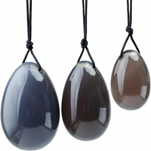 Miniatura 8 de TUMBEELLUWA Yoni Huevo de cristal curativo 3 piedras de masaje perforadas para mujeres para entrenar músculos pélvicos ejercicio Kegel, obsidiana #1