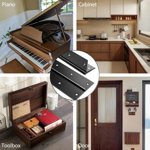 Miniatura 6 de Paquete de 2 bisagras de piano resistentes de 12 x 3 pulgadas, verdadero 0.060 pulgadas de grosor, bisagra continua de acero inoxidable negro