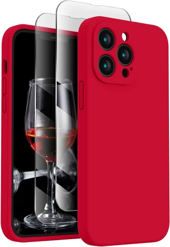 FireNova Funda diseñada para iPhone 13 Pro Max, funda de silicona [protección de cámara] con [2 protectores de pantalla], forro interior de Rojo