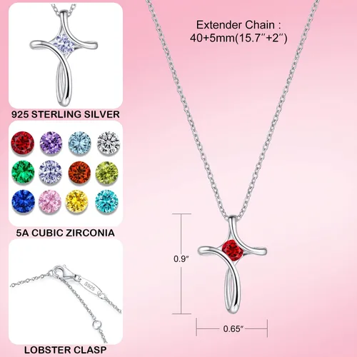 Miniatura 4 de NINAMAID Cross Necklace for Women, 925 Sterling Silver Birthstone Necklace for Women with Diamond Sideways Cross Necklace Birthstone Jewelry