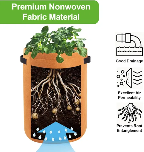 Miniatura 2 de Homyhoo Bolsas de cultivo de patatas con solapa de 10 galones, paquete de 4 macetas con asas y ventana de cosecha para papa, tomate y verduras