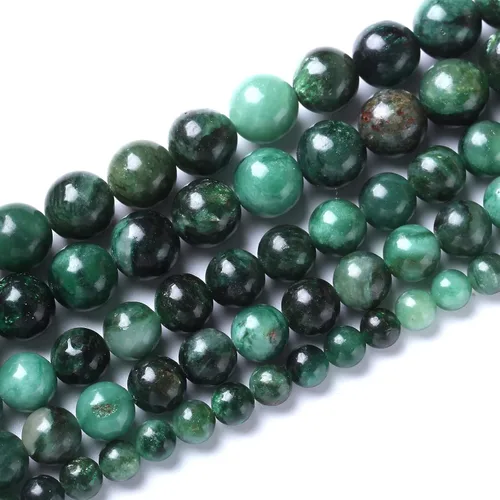 Miniatura 2 de 36 cuentas redondas sueltas de piedra esmeralda verde natural de 0.394 in, cuentas de piedra curativa de energía AAA, para hacer joyas, bricolaje