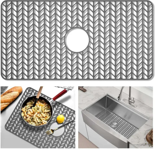 Miniatura 10 de GUUKIN Protectores de Fregadero para Alfombrilla de Cocina - 29" x 15.35" Alfombrilla de Silicona para Fregadero de Cocina con Rejilla para el Fondo