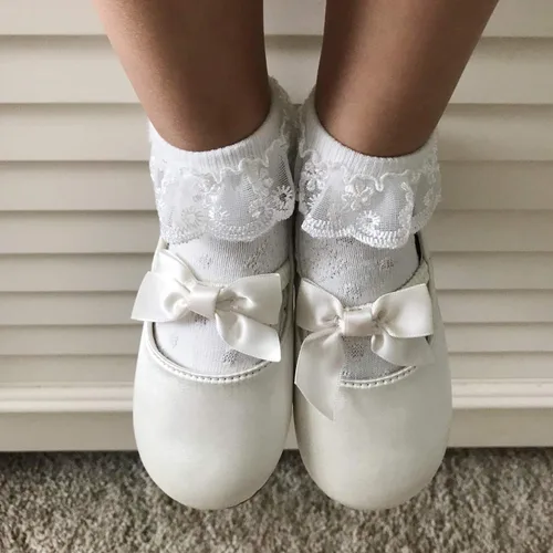 Miniatura 7 de DRESHOW Calcetines de bebé para niñas con ojales y volantes de encaje, calcetines de vestir para recién nacidosbebésniños pequeñosniños para niña