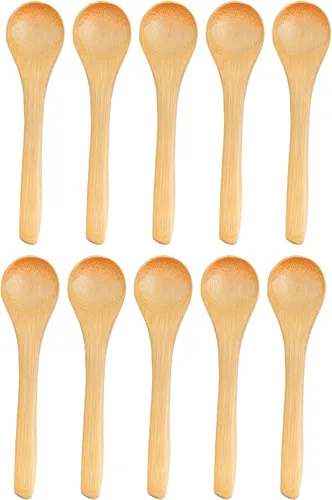 Miniatura 8 de BambooMN Cucharas de bambú para servir, mini cuchara de azúcar con sal, pequeñas cucharas de madera para especias, ovalada negra de 3.5 pulgadas, 10