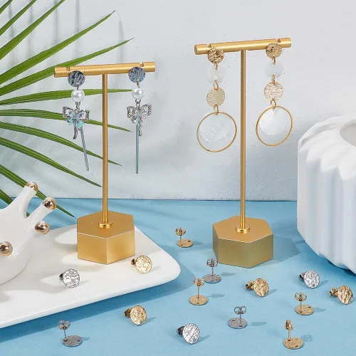Miniatura 4 de SUNNYCLUE 1 caja, 80 unidades, 20 pares de aretes redondos planos de acero inoxidable con bucle, aretes plateados y dorados, hallazgos en blanco