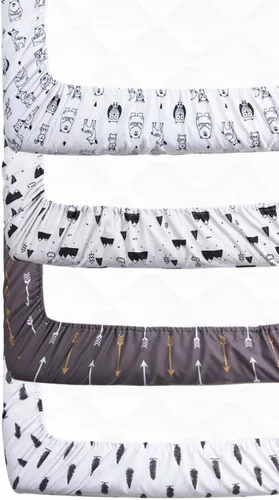 Miniatura 6 de Juego de 4 sábanas bajeras para cuna con animales del bosque de madera, neutras, unisex, para bebés niños o niñas, de dibujos animados Blanco