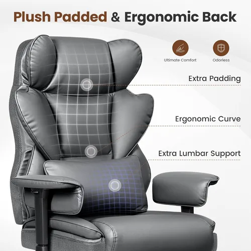 Miniatura 4 de BESTFAIR Silla de oficina grande y alta, silla ejecutiva de respaldo alto con reposapiés y soporte lumbar para personas pesadas, brazos ajustables
