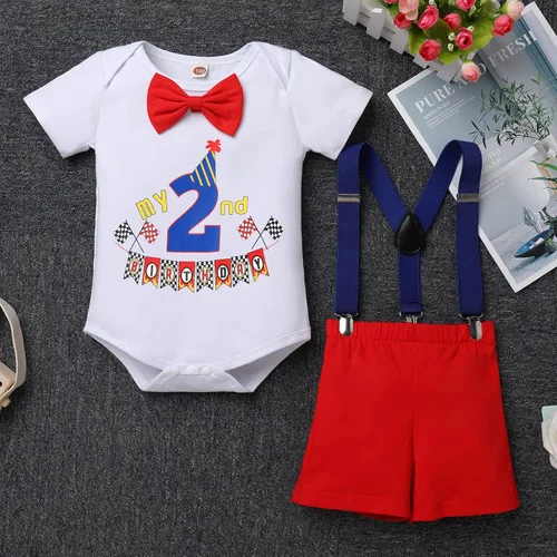 Miniatura 9 de ODASDO Conjunto de 3 piezas y 4 piezas de manga corta con tirantes y espalda en Y para bebé niño