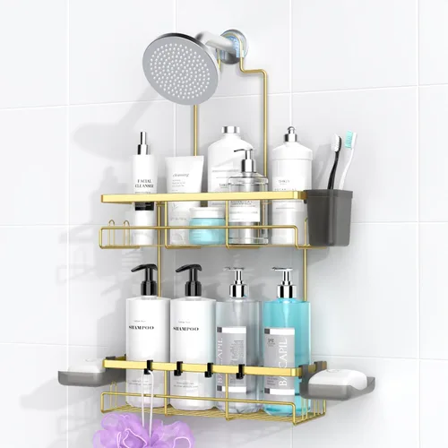 Miniatura 10 de AKTECKE Organizador de baño colgante para ducha: estante a prueba de óxido para ducha interior, sin estantes de perforación sobre el cabezal