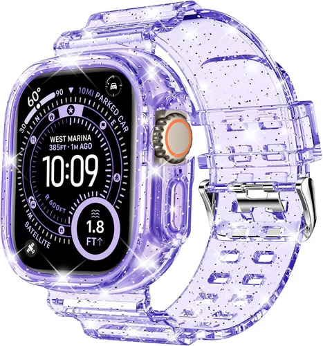 Miniatura 29 de DABAOZA - Correa compatible con Apple Watch de 49 mm, 46 mm, 45 mm, 44 mm, 42 mm, 41 mm, 40 mm, 38 mm, con protector, correa de TPU brillante