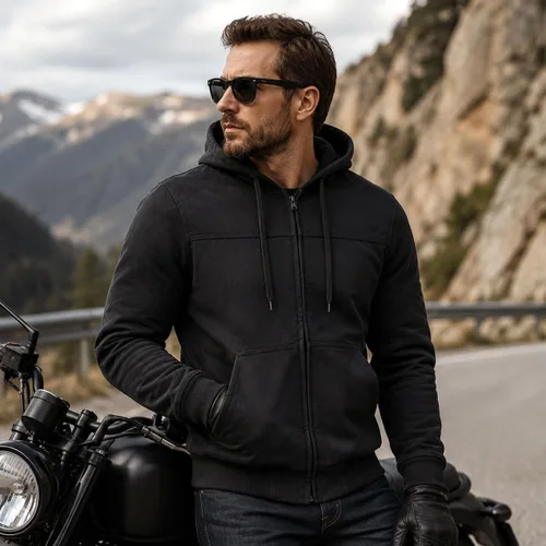Miniatura 2 de Milwaukee Leather MPM1788 - Sudadera con capucha blindada de motociclista negra aprobada por CE para hombre con aramida de DuPont Fibers - Mediana