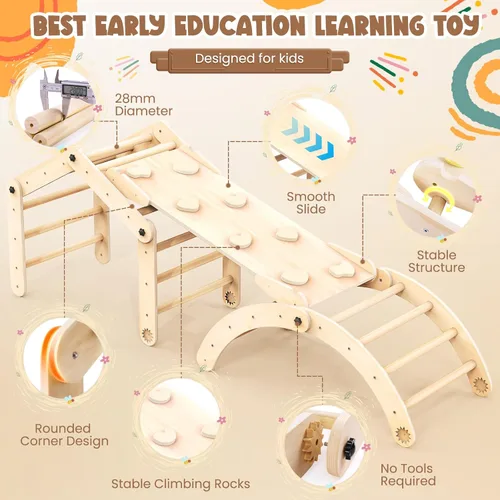 Miniatura 5 de Norbee Pikler - Juego de triángulos plegables de madera para niños pequeños, juguetes de escalada para interiores, parque infantil, gimnasio