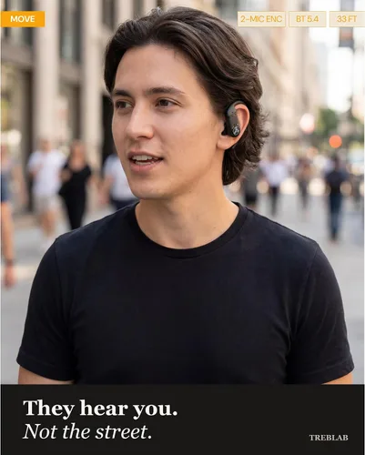 Miniatura 8 de TREBLAB Auriculares inalámbricos X4 con ganchos para los oídos, batería 253H, micrófono ENC, Bluetooth 5.4, funda de carga USB-C, IPX5 impermeable
