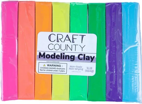Craft County Arcilla para modelar – 1 libra (ocho barras de colores surtidos) – Uso para Claymation, Modelos y Stop Motion (Neones)