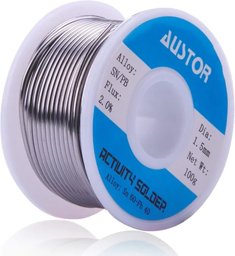 AUSTOR Alambre de soldadura con núcleo de estaño de plomo 60-40 para soldadura eléctrica (1.5mm, 100g)