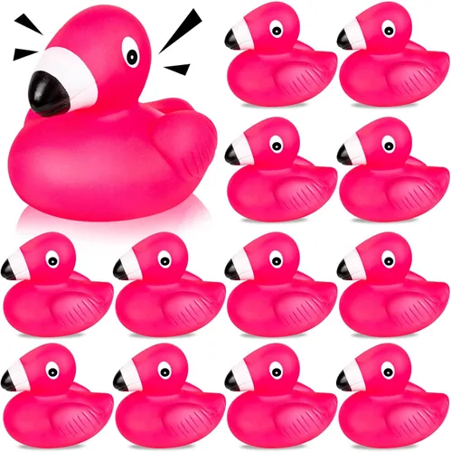 Patos de goma flamencos para niños, 12 juguetes de baño de pato flamenco rosa, lindos patos de goma flotantes chirriantes para baby shower,