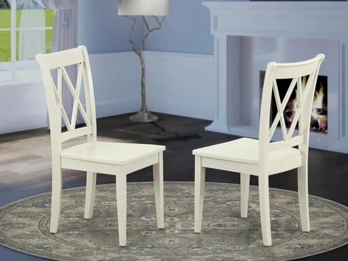 Miniatura 2 de East West Furniture CLC-LWH-W Clarksville - Sillas de comedor con respaldo cruzado doble, juego de 2, color blanco lino
