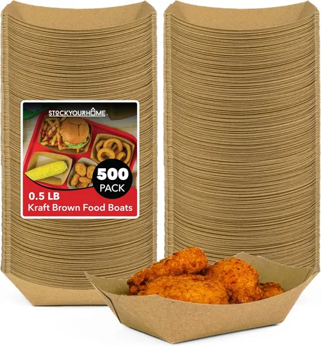 Miniatura 12 de Stock Your Home Paquete de 100 bandejas de papel kraft marrón de 1 libra, bandeja de concesión desechable, botes para servir aperitivos de fiesta