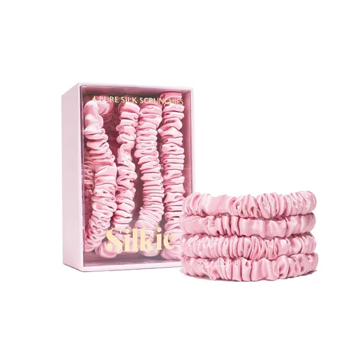 Miniatura 8 de SILKIE Juego de 4 coleteros de seda de morera 100% pura, color negro, marrón, chocolate, rosa, nude, neutro, bolsa de viaje para todos los días