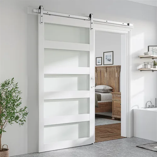 Miniatura 20 de SMARTSTANDARD Puerta de granero de vidrio de 36 x 84 pulgadas con kit de herramientas de 6.6 pies incluido, vidrio de 5 paneles, requiere montaje