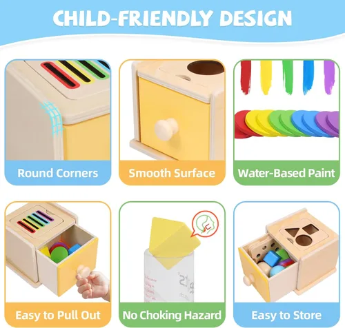 Miniatura 4 de YHHYTOY Juguetes Montessori para niños de más de 1 año, Caja de Monedas de 4 en 1 para la Permanencia de Objetos, Caja de Clasificación