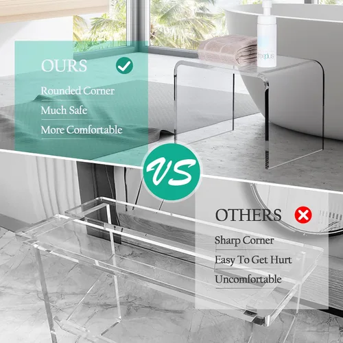 Miniatura 8 de uyoyous Banco de ducha y taburete de acrílico de 13 pulgadas, capacidad de 250 libras, asiento de baño impermeable, taburete de plástico