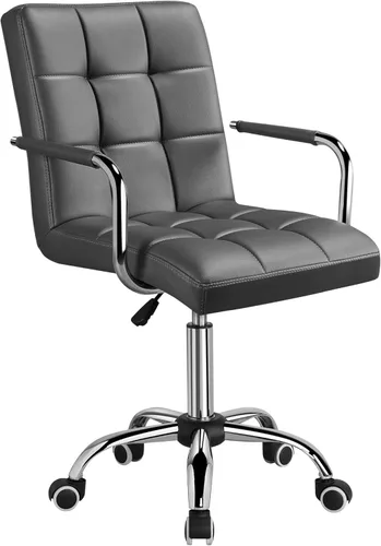 Miniatura 10 de Topeakmart Silla de escritorio moderna blanca rodante con reposabrazos/ruedas, base resistente, cilindro de gasolina certificado SGS, cómoda silla