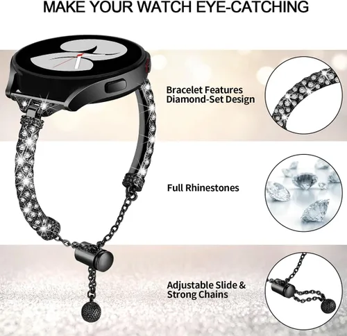Miniatura 3 de DEALELE Bandas compatibles con Samsung Galaxy Watch 6/6 Classic / 5/5 Pro / 4/4 Classic / 3 1.614 in / Active 2, pulsera de repuesto de metal con 1#
