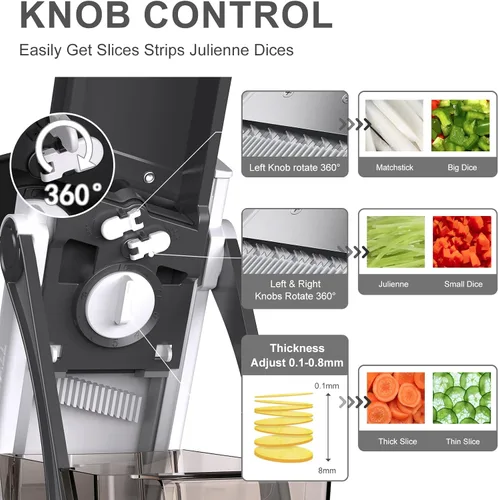 Miniatura 4 de Jonscook Rebanador de mandolina todo en uno seguro para cocina, picador de alimentos con contenedor, cortador de verduras con grosor ajustable