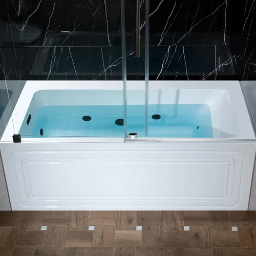 Miniatura 2 de WOODBRIDGE Bañera de hidromasaje rectangular de acrílico empotrada de 60" x 32" con jets calefactados en blanco con drenaje izquierdo, acabado negro