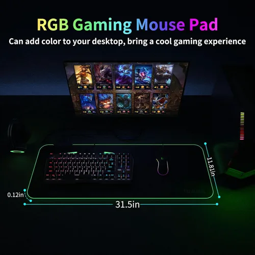 Miniatura 6 de Alfombrilla de mouse RGB grande para juegos con concentrador USB de 4 puertos y 13 modos de iluminación, alfombrilla de mouse para teclado