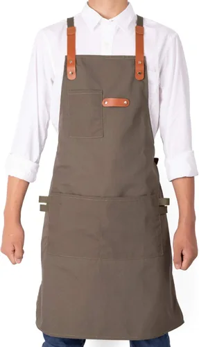 Miniatura 12 de NEOVIVA Delantal de herramientas de lona para hombres y mujeres con bolsillos, delantal de trabajo resistente con espalda cruzada para tienda