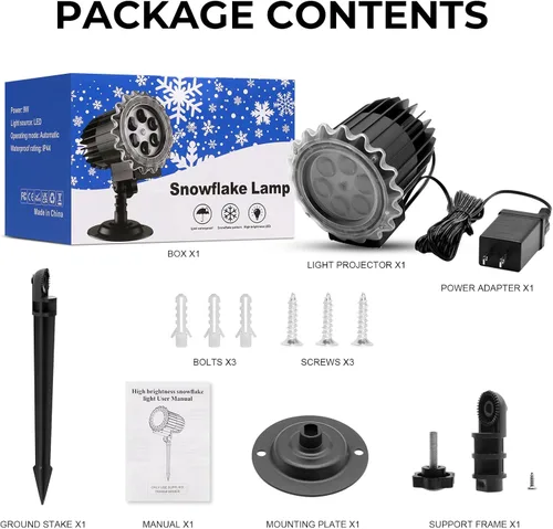Miniatura 7 de Proyector de luces de copo de nieve para exteriores, 9 vatios súper brillantes, lámpara de nevada, proyección de luz nocturna, luces LED