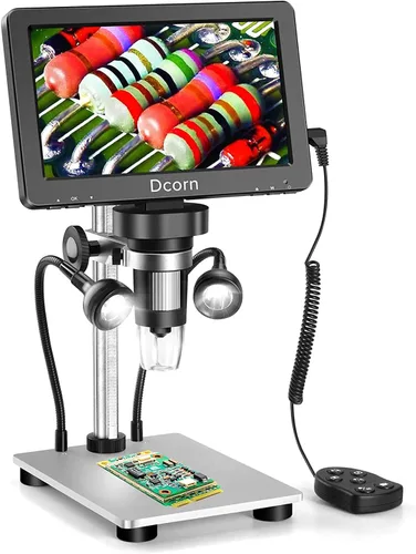Microscopio digital de 7 pulgadas 1200X, Dcorn 12MP 1080P Microscopio de foto/video con tarjeta TF de 32 GB para adultos, soporte de metal, control