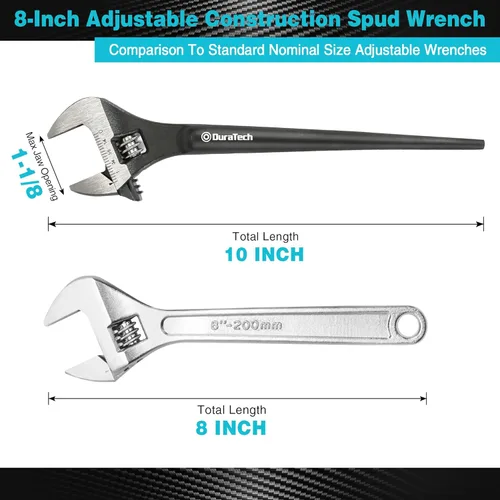 Miniatura 2 de DURATECH Llave inglesa de construcción ajustable de 8 pulgadas, acabado de óxido negro, acero CR-V, escala SAE y métrica marcada, orificios