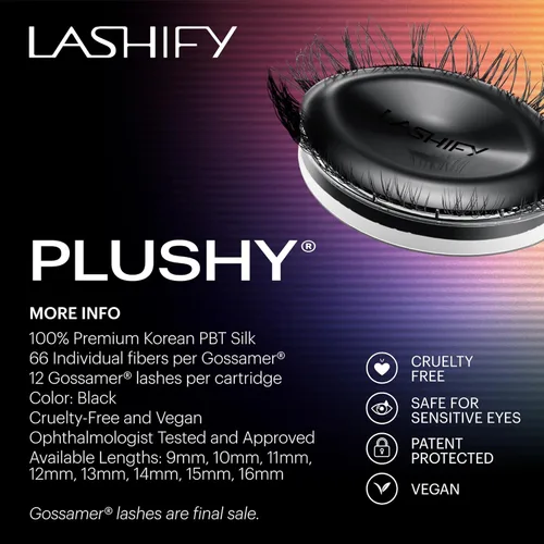 Miniatura 6 de Lashify Plushy - Pestañas postizas de 10 mm de gasa en negro, pestañas falsas fáciles de hacer DIY para un aspecto voluminoso pero aún natural