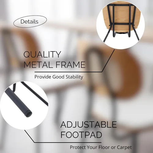 Miniatura 4 de Ya-Home Mid-Century - Juego de 2 sillas de comedor con respaldo de caña de ratán, asiento tapizado de piel sintética, patas de metal negro, sillas