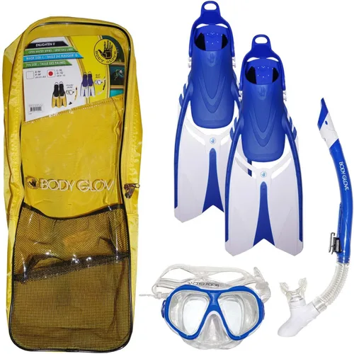 Body Glove Juego de esnórquel para adultos con bolsa de viaje, máscara de buceo de vidrio templado, gafas de silicona, aletas de natación,