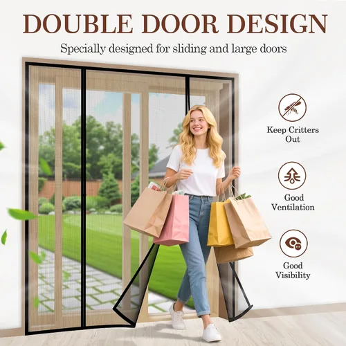 Miniatura 3 de Yotache Puerta con mosquitero magnética para puertas corredizas de 72"x80", tamaño del mosquitero 74"x81", mosquitero de apertura por ambos lados