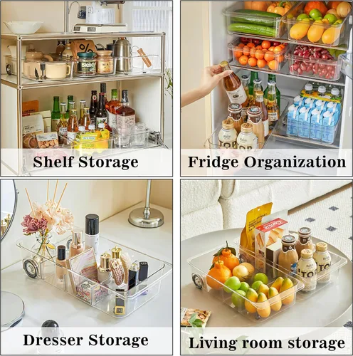Miniatura 5 de MANO Paquete de 2 bandejas divididas para refrigerador, organizador de refrigerador con ruedas para despensa de verduras, caja de aperitivos debajo