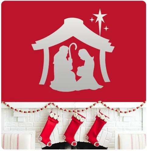 Miniatura 2 de Calcomanía de pared con diseño de belén de Joseph Mary Jesus, Feliz Navidad, Temporadas Saludos, Felices Fiestas, Signo de Santa Jesús, opciones