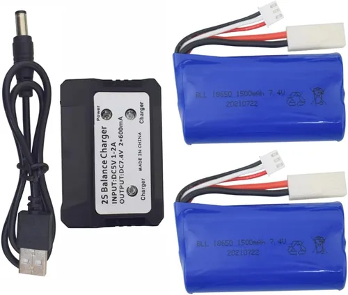sea jump Batería de litio de 2 piezas de 7.4 V 1500 mAh con cargador 2 en 1 para Feilun FT009 UDI009 DUI902 UDI002 AA102 RC barco de alta velocidad,